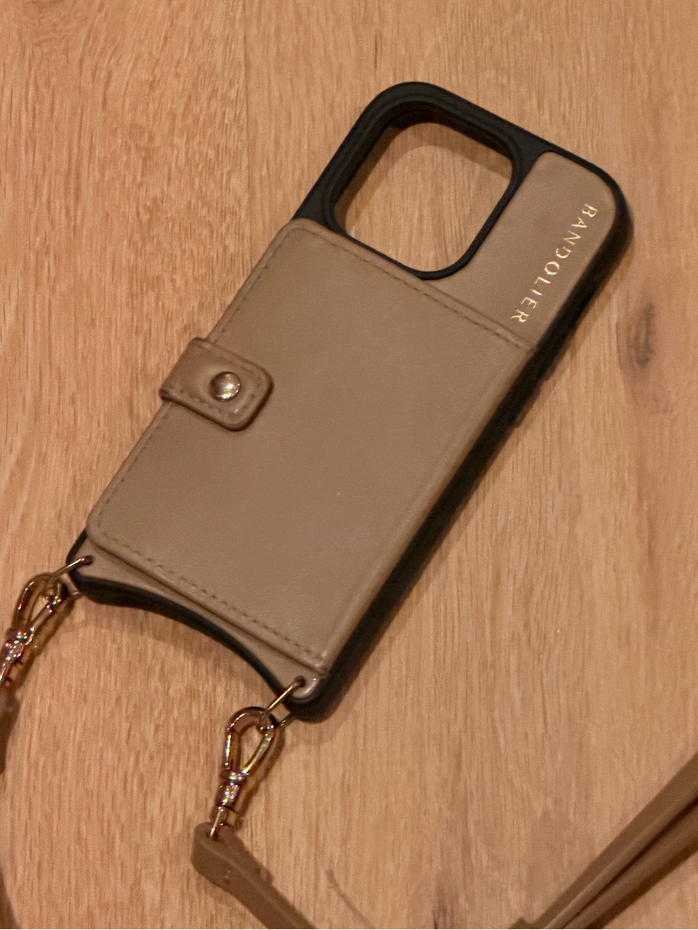 Bandolier Beige Card Pocket Phone Case with Gold Hardware
